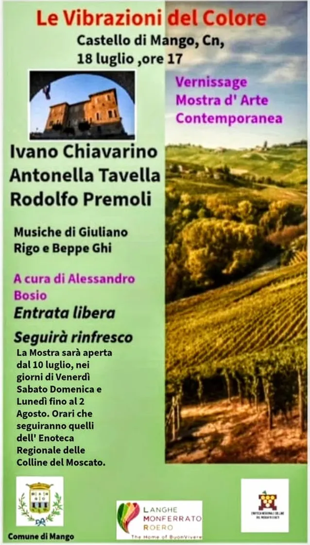 Le vibrazioni del colore, mostra d'arte al castello di Mango con oper Le opere di Ivano Chiavarino, Antonella Tavella e Rodolfo Premoli