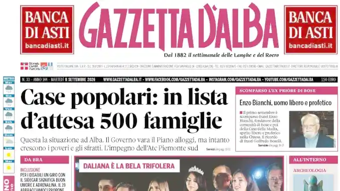 Gazzetta d’Alba: ecco la copertina che sarà nelle edicole domani, martedì 8 settembre