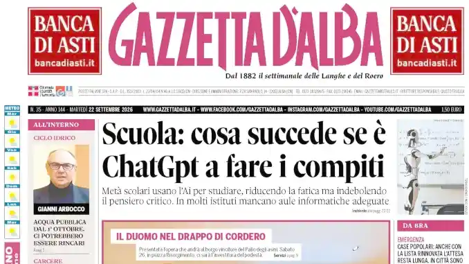 Gazzetta d&rsquo;Alba: ecco la copertina che sar&agrave; nelle edicole domani, marted&igrave; 22 settembre