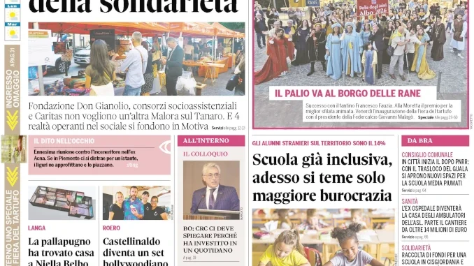Anteprima Gazzetta d&rsquo;Alba:  la copertina che sar&agrave; nelle edicole domani, marted&igrave; 6 ottobre