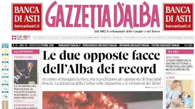 Anteprima Gazzetta d&rsquo;Alba:  la copertina che sar&agrave; nelle edicole domani, marted&igrave; 13 ottobre