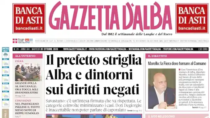 Anteprima Gazzetta d&rsquo;Alba:  la copertina che sar&agrave; nelle edicole domani, marted&igrave; 20 ottobre